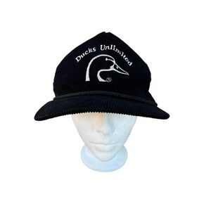 Vintage Ducks Unlimited‎ Black Corduroy Rope SnapBack Hat Embroidered Logo Korea